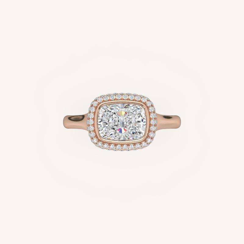 The Lunea – Floating Bezel Solitaire Solara Halo Engagement Ring (E-W)