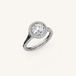 Load image into Gallery viewer, The Lunea – Floating Bezel Solitaire Solara Halo Engagement Ring (E-W)
