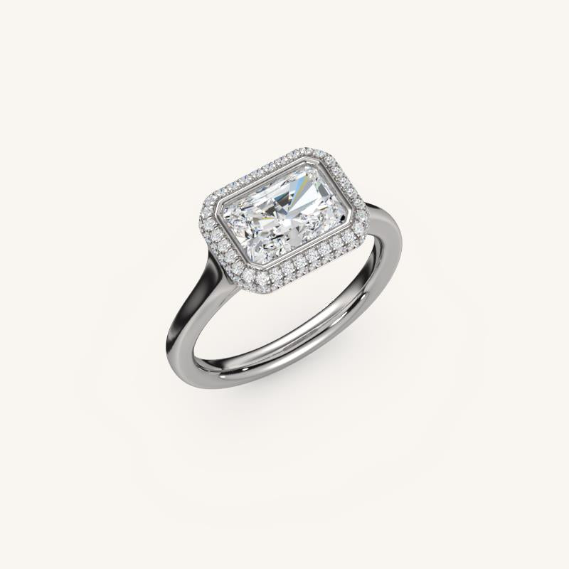 The Lunea – Floating Bezel Solitaire Solara Halo Engagement Ring (E-W)