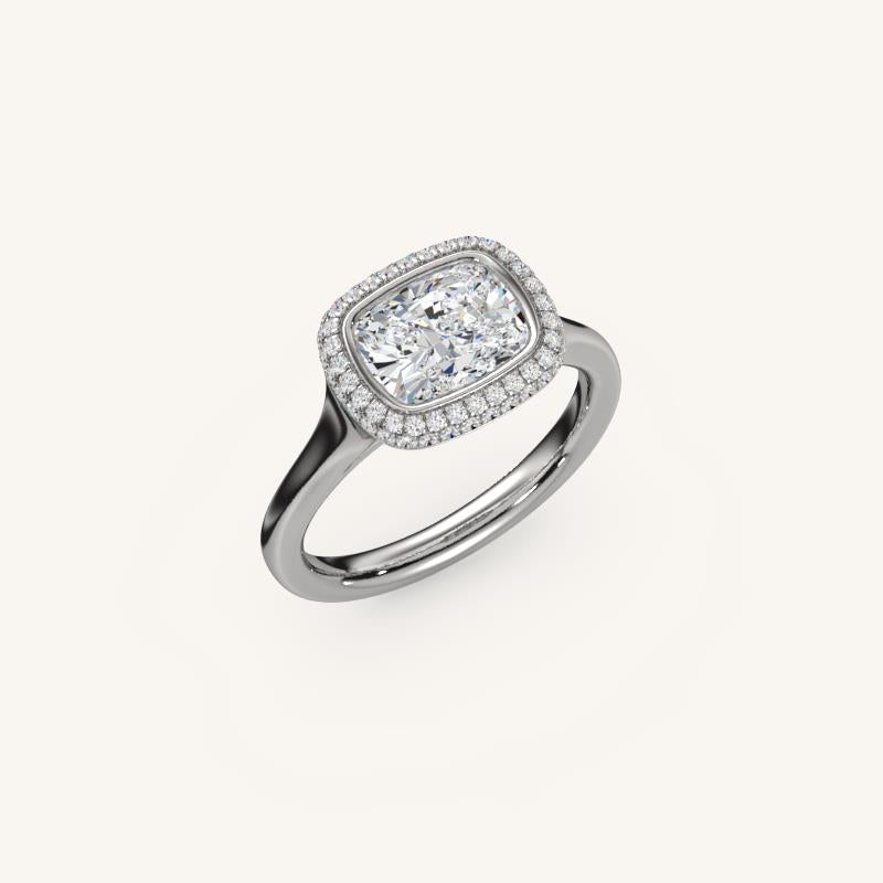 The Lunea – Floating Bezel Solitaire Solara Halo Engagement Ring (E-W)