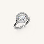 Load image into Gallery viewer, The Lunea – Floating Bezel Solitaire Solara Halo Engagement Ring (E-W)
