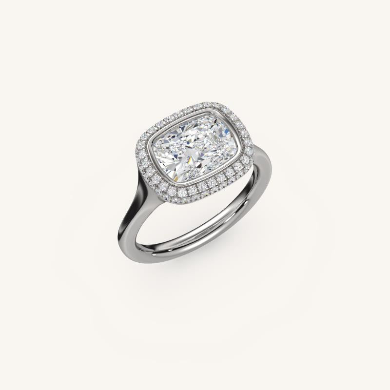 The Lunea – Floating Bezel Solitaire Solara Halo Engagement Ring (E-W)