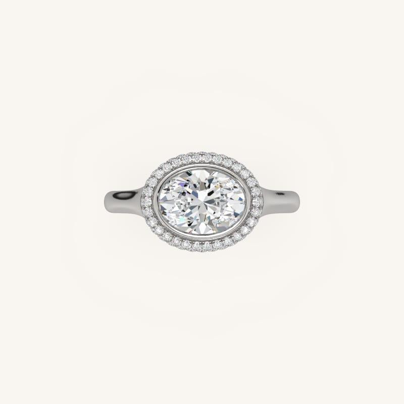The Lunea – Floating Bezel Solitaire Solara Halo Engagement Ring (E-W)