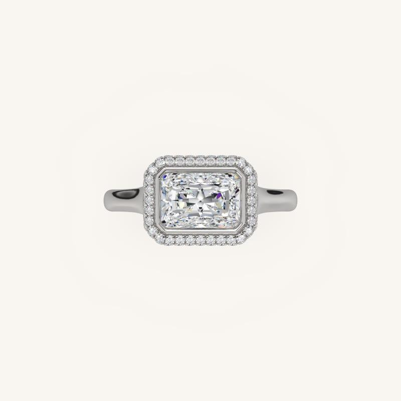 The Lunea – Floating Bezel Solitaire Solara Halo Engagement Ring (E-W)