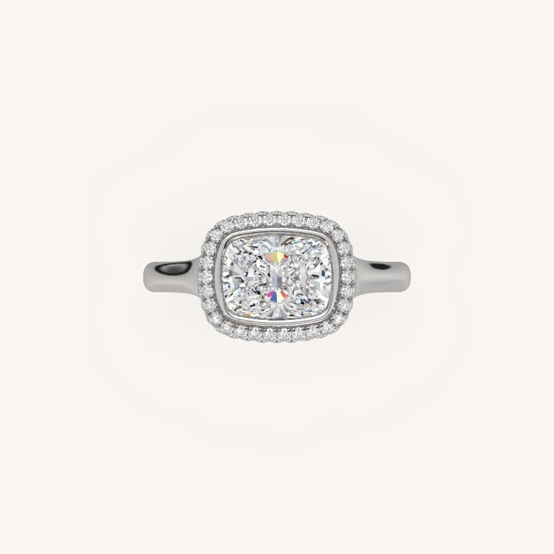 The Lunea – Floating Bezel Solitaire Solara Halo Engagement Ring (E-W)