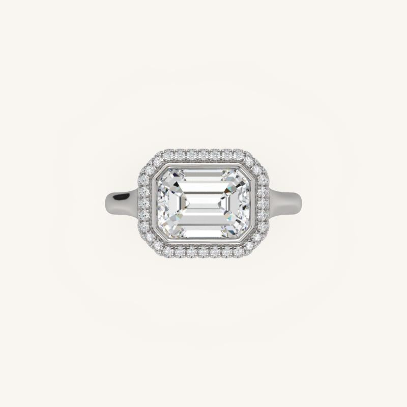 The Lunea – Floating Bezel Solitaire Solara Halo Engagement Ring (E-W)