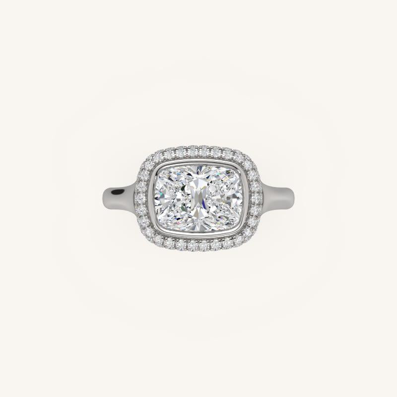The Lunea – Floating Bezel Solitaire Solara Halo Engagement Ring (E-W)