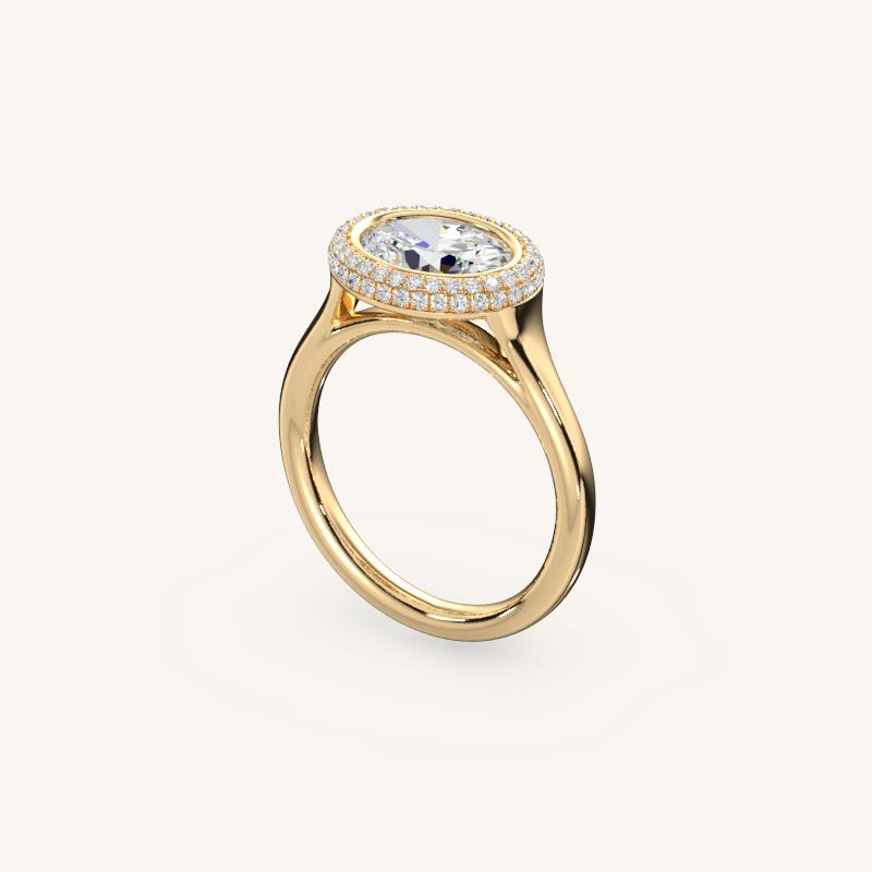 The Lunea – Floating Bezel Solitaire Solara Halo Engagement Ring (E-W)