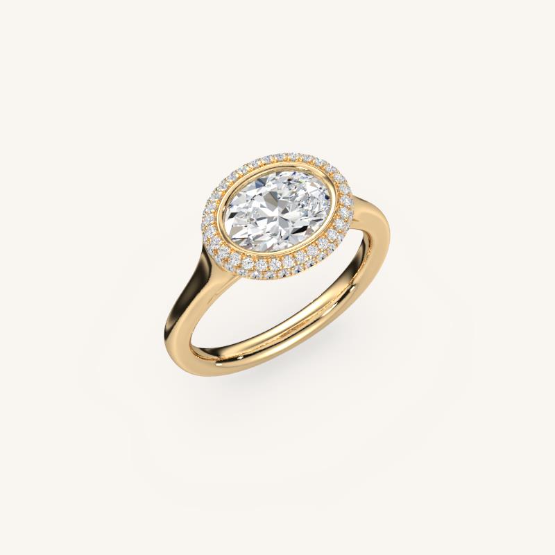 The Lunea – Floating Bezel Solitaire Solara Halo Engagement Ring (E-W)