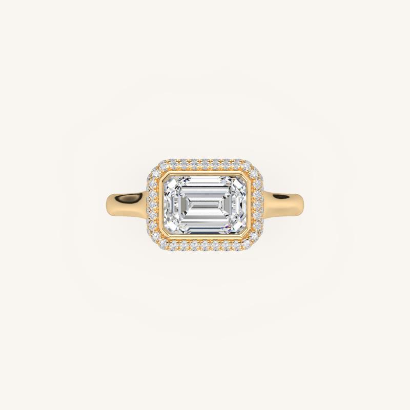 The Lunea – Floating Bezel Solitaire Solara Halo Engagement Ring (E-W)