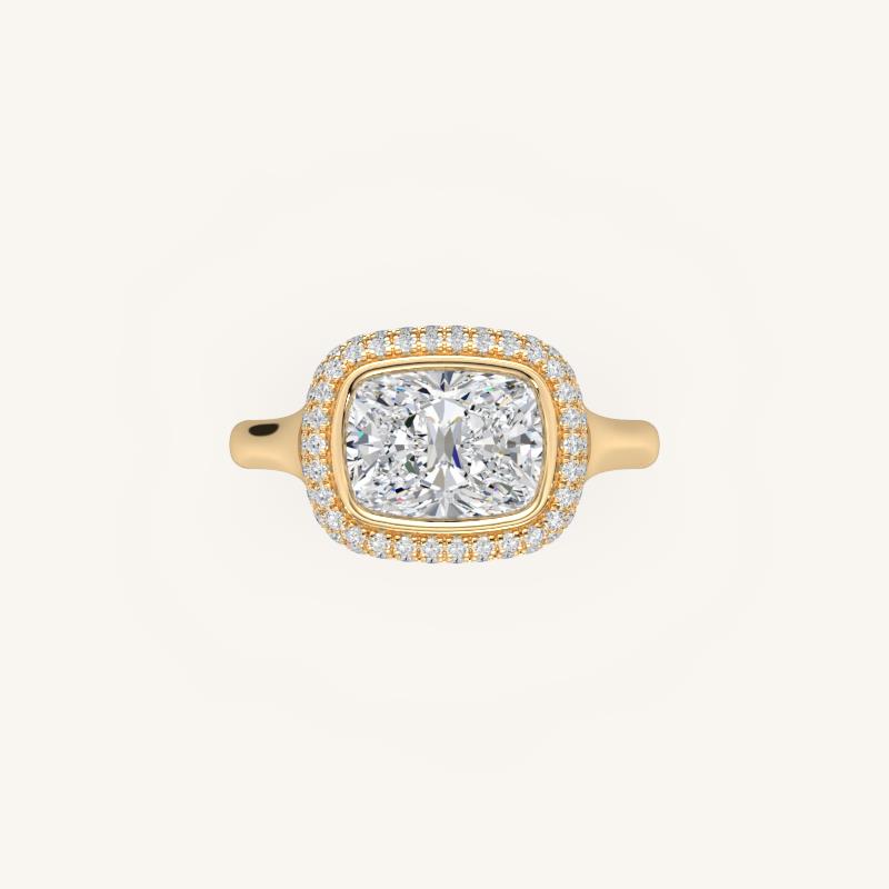 The Lunea – Floating Bezel Solitaire Solara Halo Engagement Ring (E-W)