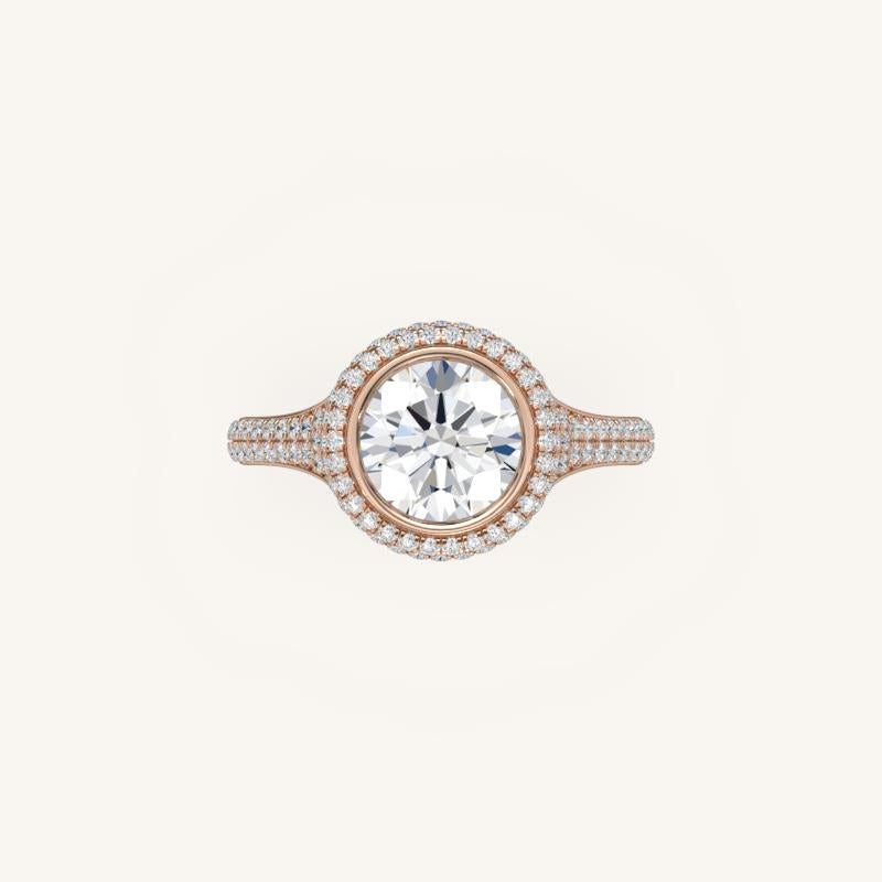 The Lunea – Floating Bezel Solitaire Solara Halo Engagement Ring with ¾ Diamond Shank