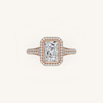 Load image into Gallery viewer, The Lunea – Floating Bezel Solitaire Solara Halo Engagement Ring with ¾ Diamond Shank
