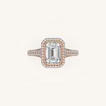 Load image into Gallery viewer, The Lunea – Floating Bezel Solitaire Solara Halo Engagement Ring with ¾ Diamond Shank
