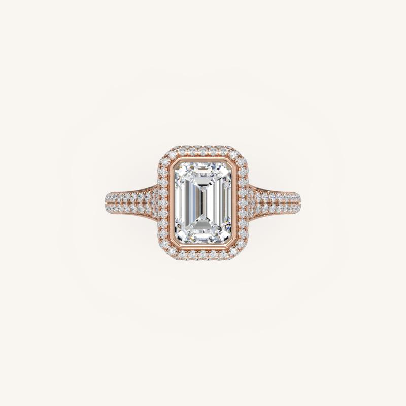 The Lunea – Floating Bezel Solitaire Solara Halo Engagement Ring with ¾ Diamond Shank