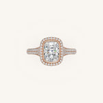 Load image into Gallery viewer, The Lunea – Floating Bezel Solitaire Solara Halo Engagement Ring with ¾ Diamond Shank

