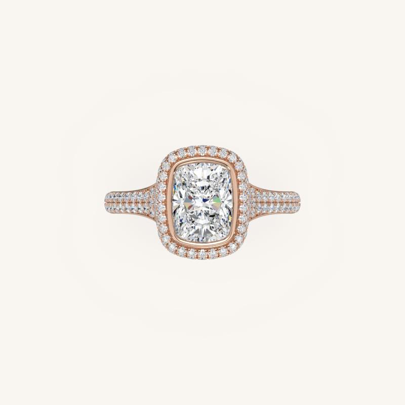 The Lunea – Floating Bezel Solitaire Solara Halo Engagement Ring with ¾ Diamond Shank