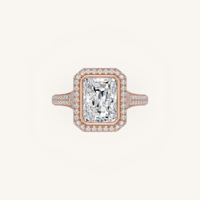 The Lunea – Floating Bezel Solitaire Solara Halo Engagement Ring with ¾ Diamond Shank