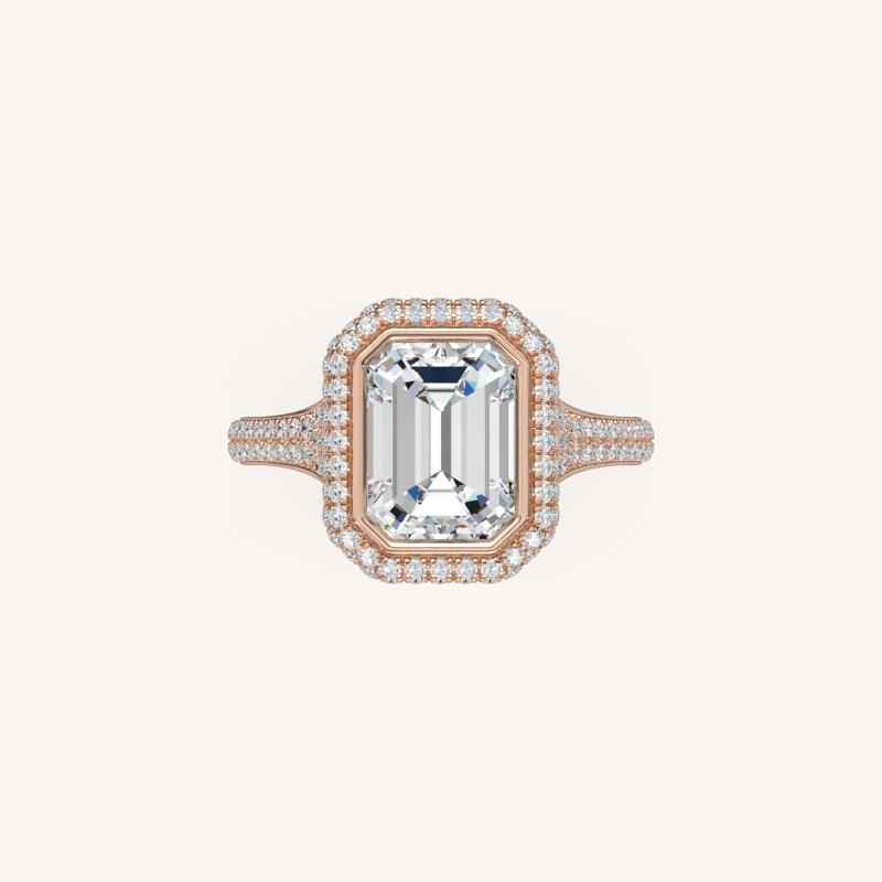 The Lunea – Floating Bezel Solitaire Solara Halo Engagement Ring with ¾ Diamond Shank