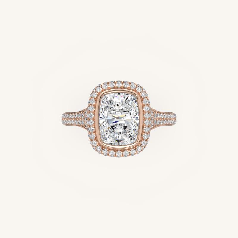 The Lunea – Floating Bezel Solitaire Solara Halo Engagement Ring with ¾ Diamond Shank