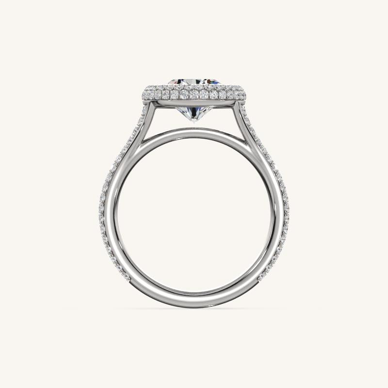 The Lunea – Floating Bezel Solitaire Solara Halo Engagement Ring with ¾ Diamond Shank