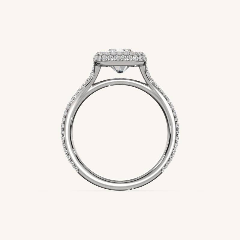 The Lunea – Floating Bezel Solitaire Solara Halo Engagement Ring with ¾ Diamond Shank