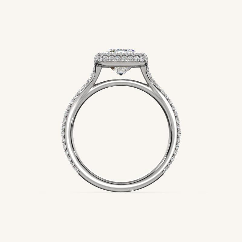 The Lunea – Floating Bezel Solitaire Solara Halo Engagement Ring with ¾ Diamond Shank