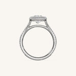 Load image into Gallery viewer, The Lunea – Floating Bezel Solitaire Solara Halo Engagement Ring with ¾ Diamond Shank
