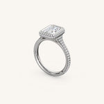 Load image into Gallery viewer, The Lunea – Floating Bezel Solitaire Solara Halo Engagement Ring with ¾ Diamond Shank
