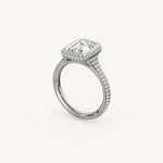 Load image into Gallery viewer, The Lunea – Floating Bezel Solitaire Solara Halo Engagement Ring with ¾ Diamond Shank
