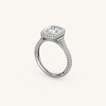 Load image into Gallery viewer, The Lunea – Floating Bezel Solitaire Solara Halo Engagement Ring with ¾ Diamond Shank
