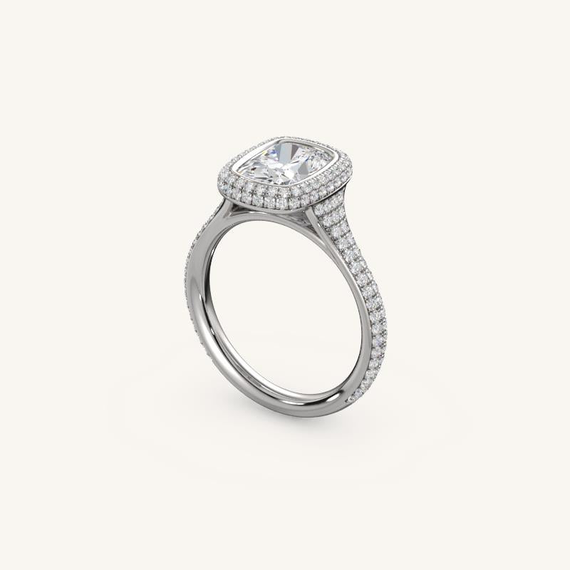 The Lunea – Floating Bezel Solitaire Solara Halo Engagement Ring with ¾ Diamond Shank