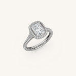 Load image into Gallery viewer, The Lunea – Floating Bezel Solitaire Solara Halo Engagement Ring with ¾ Diamond Shank
