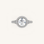 Load image into Gallery viewer, The Lunea – Floating Bezel Solitaire Solara Halo Engagement Ring with ¾ Diamond Shank
