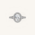 Load image into Gallery viewer, The Lunea – Floating Bezel Solitaire Solara Halo Engagement Ring with ¾ Diamond Shank
