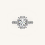 The Lunea – Floating Bezel Solitaire Solara Halo Engagement Ring with ¾ Diamond Shank