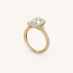 Load image into Gallery viewer, The Lunea – Floating Bezel Solitaire Solara Halo Engagement Ring with ¾ Diamond Shank
