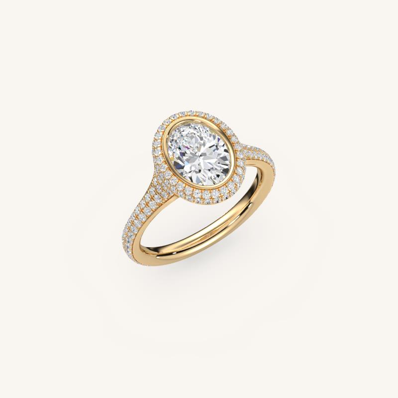 The Lunea – Floating Bezel Solitaire Solara Halo Engagement Ring with ¾ Diamond Shank