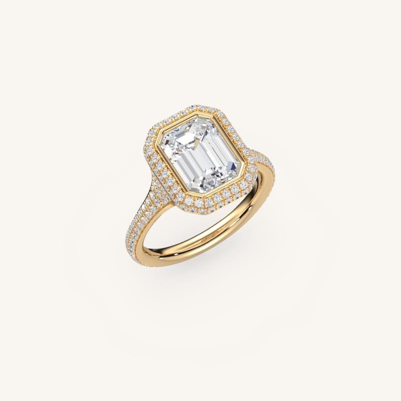 The Lunea – Floating Bezel Solitaire Solara Halo Engagement Ring with ¾ Diamond Shank