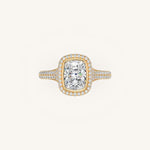 Load image into Gallery viewer, The Lunea – Floating Bezel Solitaire Solara Halo Engagement Ring with ¾ Diamond Shank
