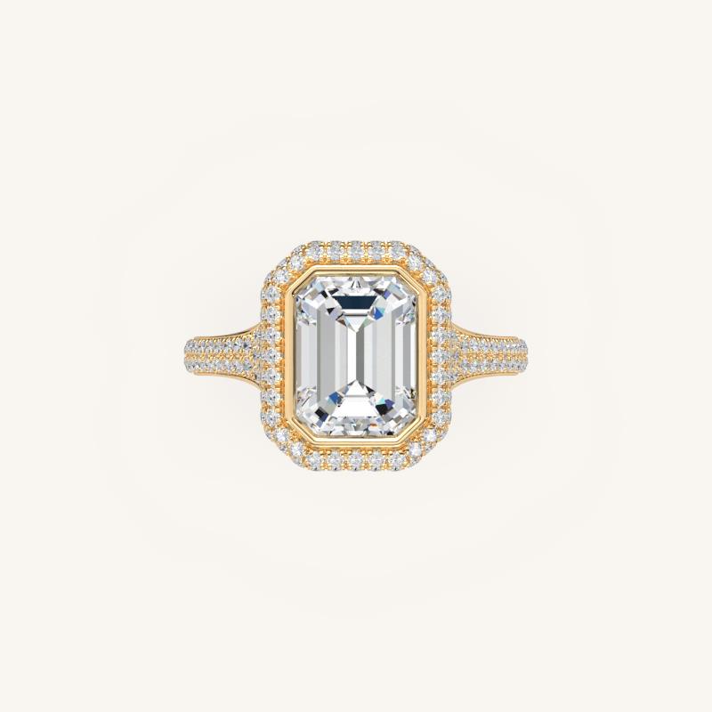 The Lunea – Floating Bezel Solitaire Solara Halo Engagement Ring with ¾ Diamond Shank