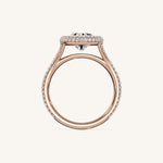 Load image into Gallery viewer, The Lunea – Floating Bezel Solitaire Solara Halo Engagement Ring (E-W) with ¾ Diamond Shank
