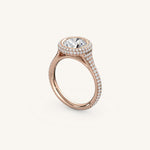 Load image into Gallery viewer, The Lunea – Floating Bezel Solitaire Solara Halo Engagement Ring (E-W) with ¾ Diamond Shank
