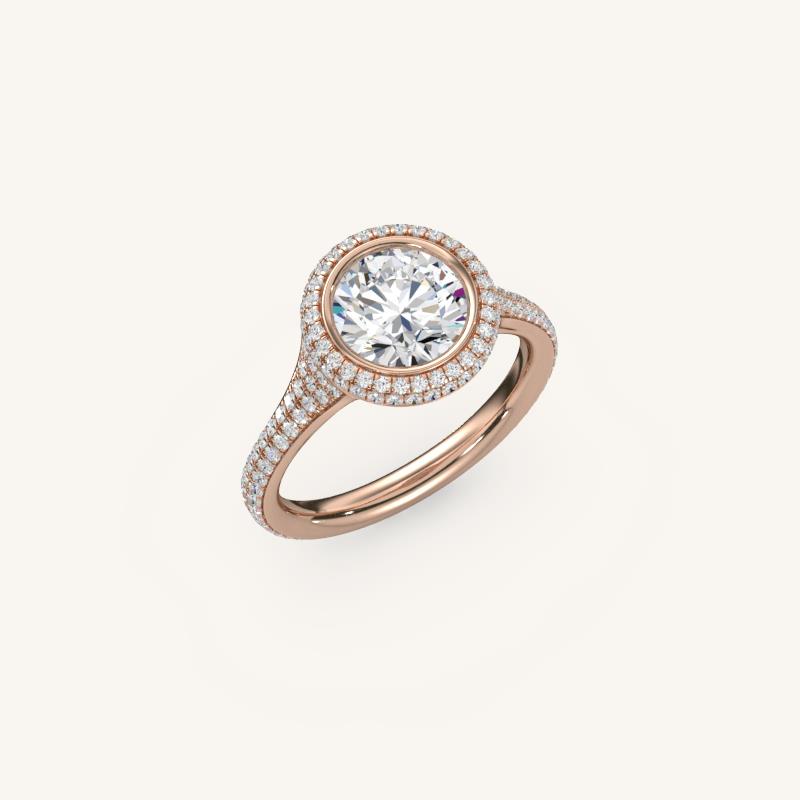 The Lunea – Floating Bezel Solitaire Solara Halo Engagement Ring (E-W) with ¾ Diamond Shank