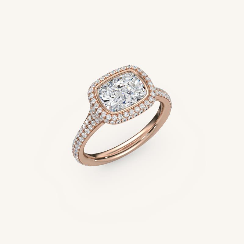 The Lunea – Floating Bezel Solitaire Solara Halo Engagement Ring (E-W) with ¾ Diamond Shank