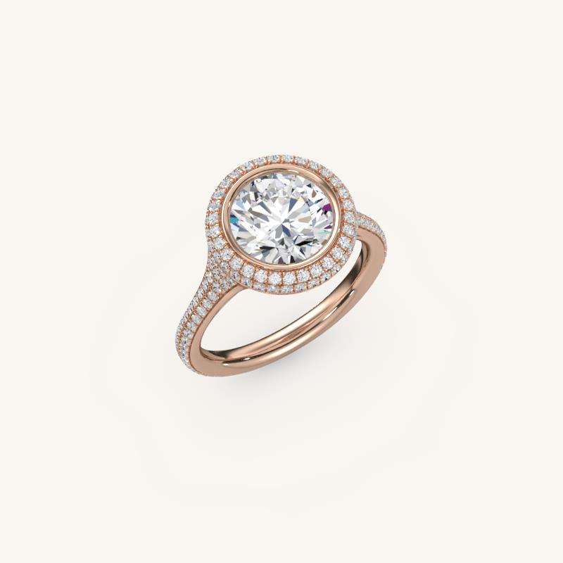The Lunea – Floating Bezel Solitaire Solara Halo Engagement Ring (E-W) with ¾ Diamond Shank