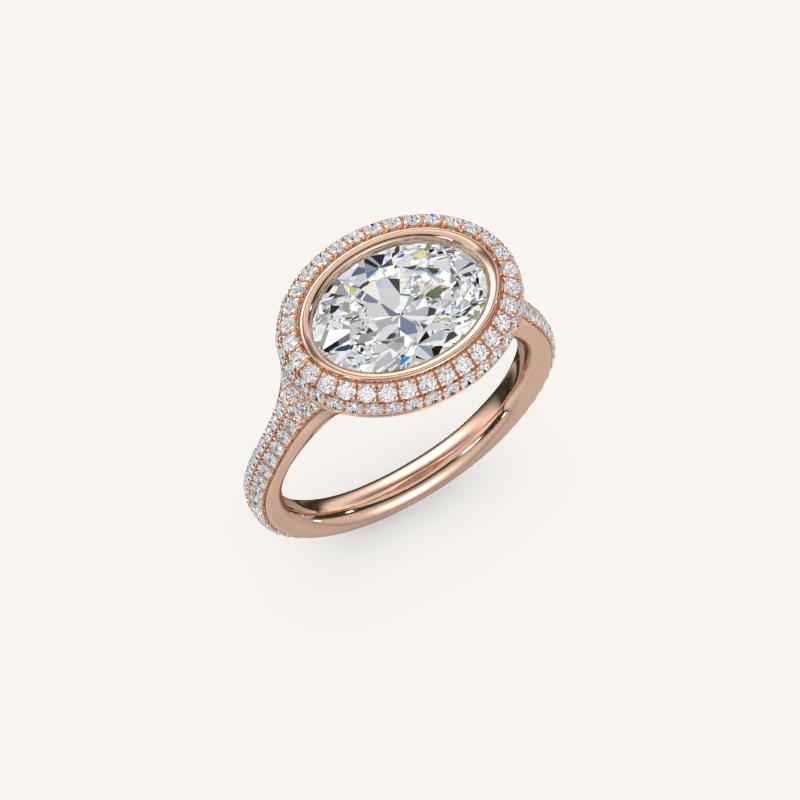 The Lunea – Floating Bezel Solitaire Solara Halo Engagement Ring (E-W) with ¾ Diamond Shank