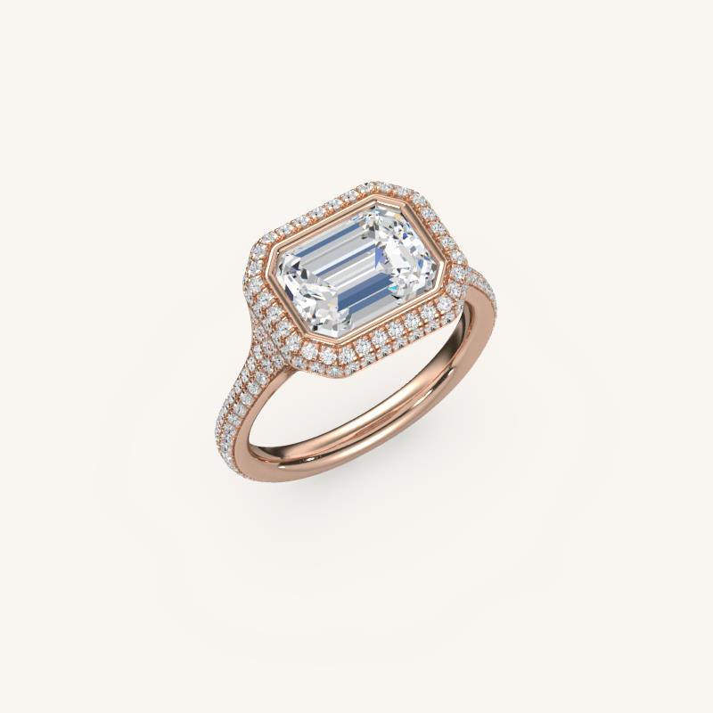 The Lunea – Floating Bezel Solitaire Solara Halo Engagement Ring (E-W) with ¾ Diamond Shank