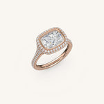 Load image into Gallery viewer, The Lunea – Floating Bezel Solitaire Solara Halo Engagement Ring (E-W) with ¾ Diamond Shank
