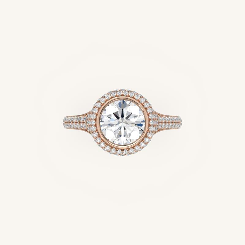 The Lunea – Floating Bezel Solitaire Solara Halo Engagement Ring (E-W) with ¾ Diamond Shank